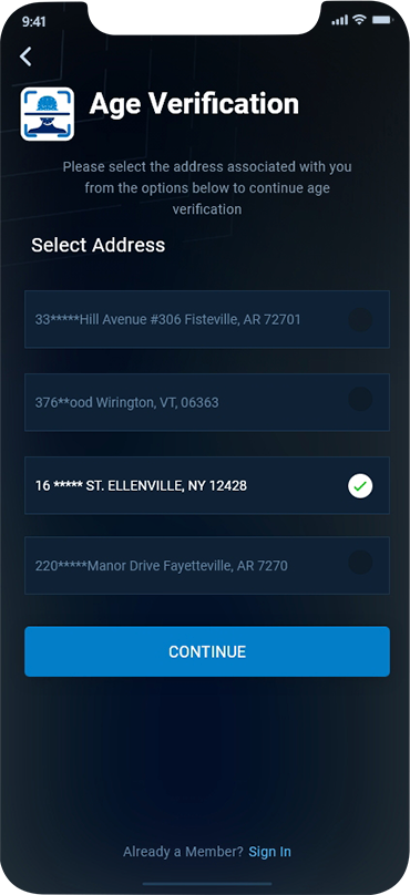 Customer selects associated address