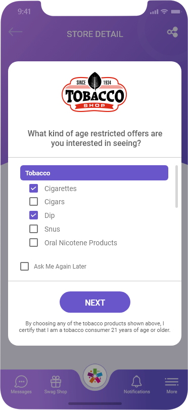 Select the type of age-restricted product