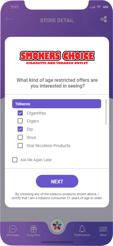 Select the type of age-restricted product